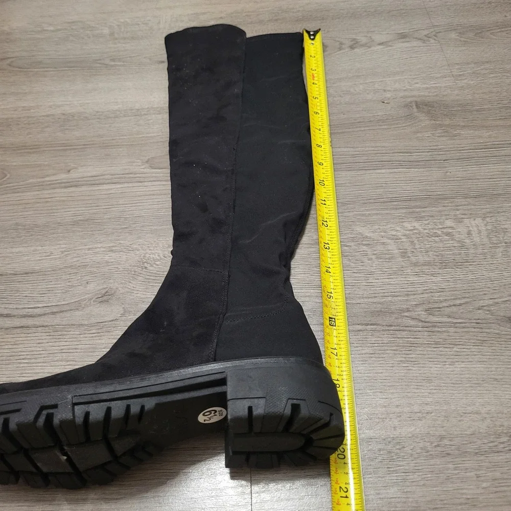 Unisa Women's Black Tall Over The Knee Lug Sole Boots Faux Suede Size 6.5 Casual